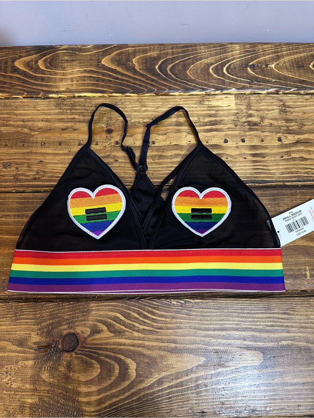 NWT BodyRage Rainbow Pride Equality Heart Mesh Bralette Size Small/Medium